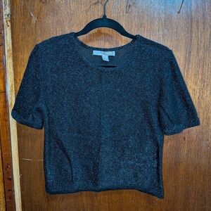 Forever 21 Black Sparkly Mesh Short Sleeve Top Size Small